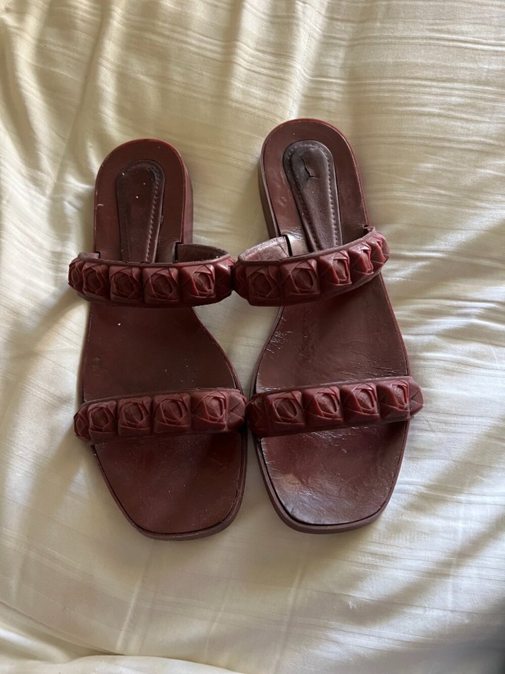 Stuart Weitzman Leather Two Strap Slide Sandals Brown Size 7.5